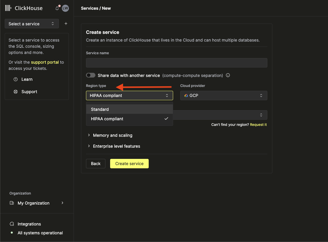 Развертывание в регионе с поддержкой HIPAA