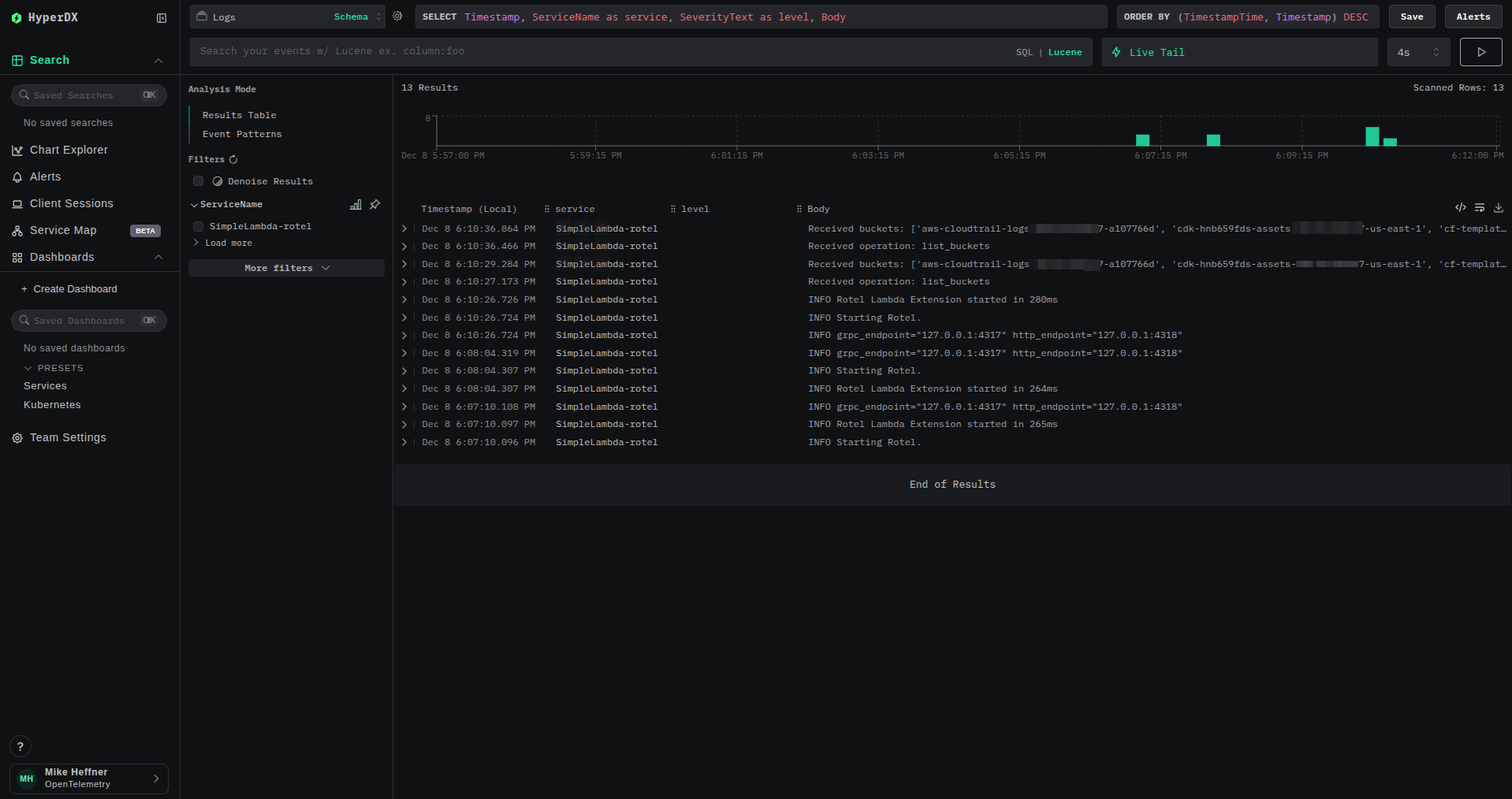 Просмотр логов Lambda